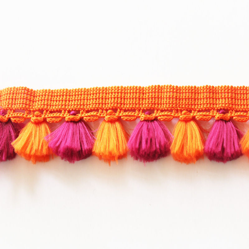 多彩な刺繍4cmポリエステルふさのフリンジのトリム